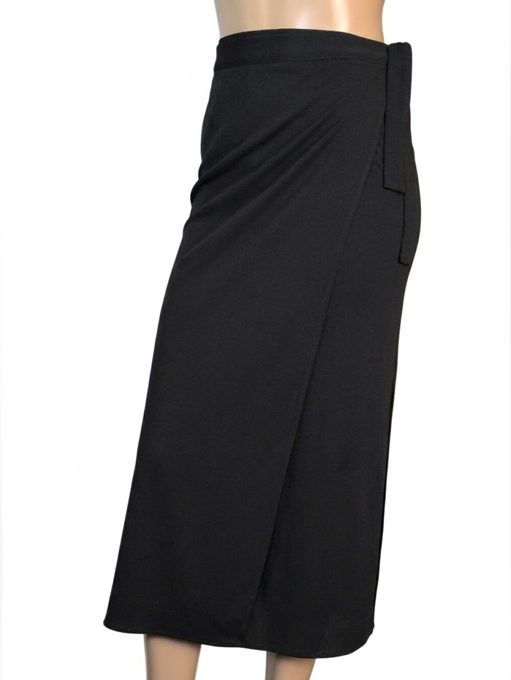Le Chateau Wrap Maxi Skirt Size Large Black Tie Waist Side Slit Vintage Y2K